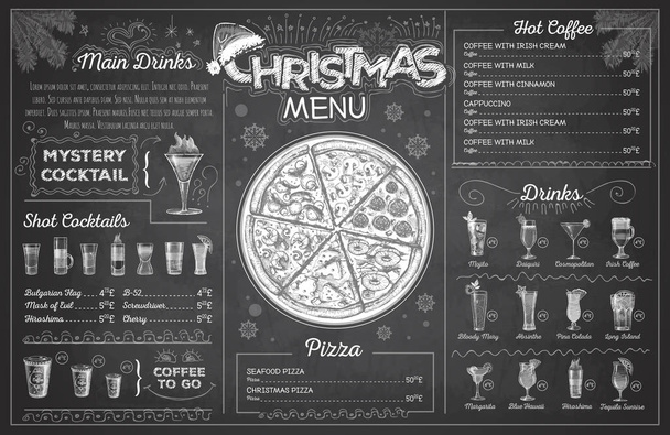 Vintage chalk drawing christmas menu design. Restaurant menu - Vektor, Bild
