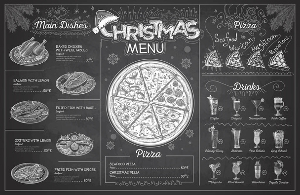 Вінтажний крейдяний малюнок різдвяного меню. Меню ресторану
 - Вектор, зображення