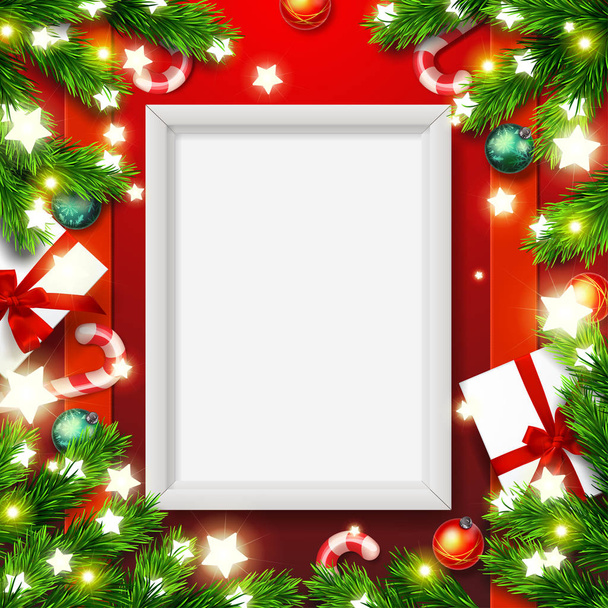 vector empty mock up poster frame. Merry Christmas  greeting card . Happy new year. Xmas vector background - Vektor, kép
