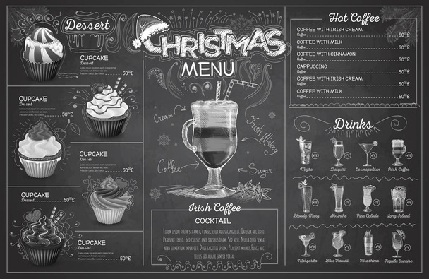 Vintage krijt tekening kerst menu ontwerp. Restaurant menu - Vector, afbeelding