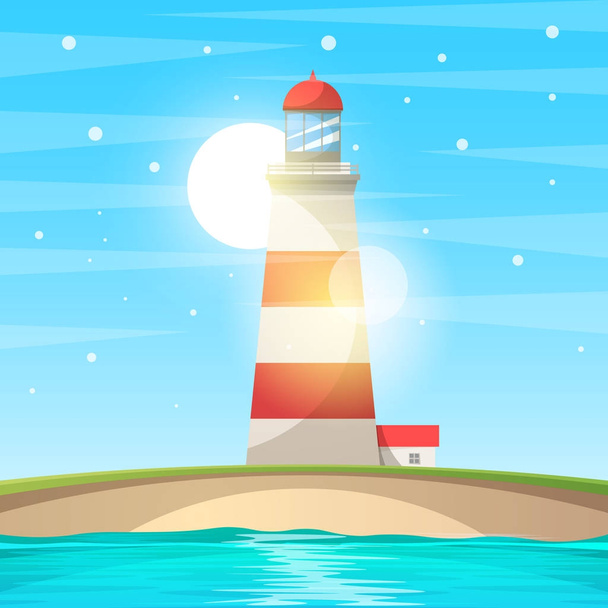 Lighthouse, sea - cartoon landscape. - Vector, Image