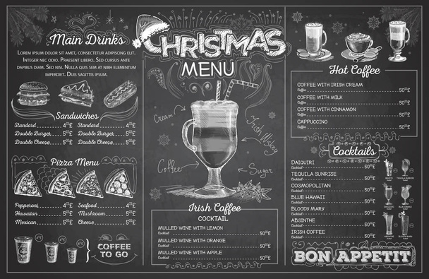 Vintage křídou nakreslený vánoční menu design. Menu restaurace - Vektor, obrázek