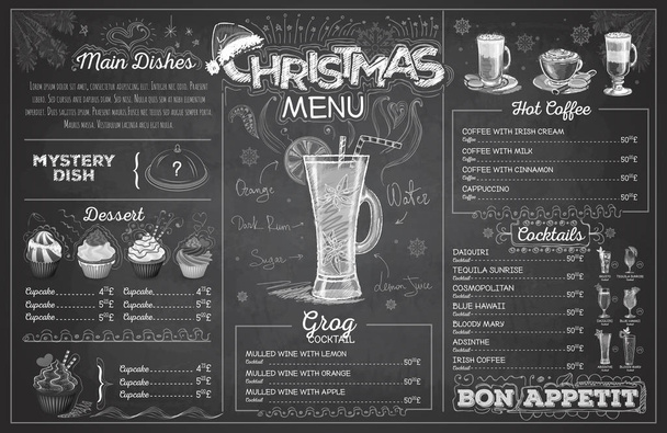 Винтажный рисунок мелом рождественское меню дизайн. Меню ресторана
 - Вектор,изображение