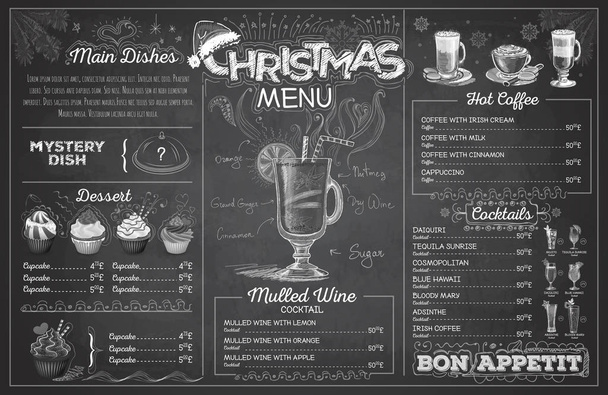 Κιμωλία vintage σχεδίασης Χριστουγεννιάτικο μενού Σχεδίαση. Μενού εστιατορίου - Διάνυσμα, εικόνα