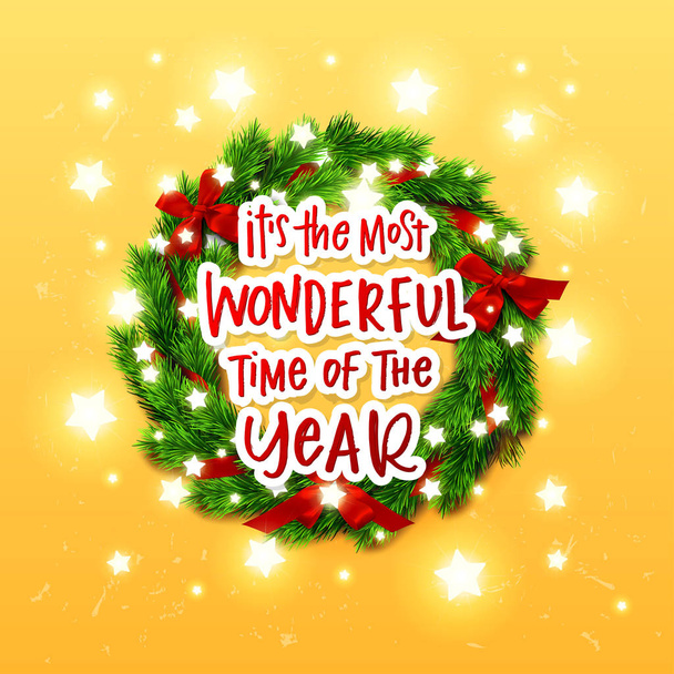 Christmas greeting card. Xmas vector background. Hand drawn calligraphy. concept handwritten  " it's the most wonderful time of the year " - Vettoriali, immagini
