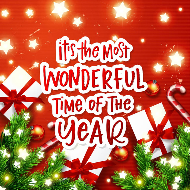 Christmas greeting card. Xmas vector background. Hand drawn calligraphy. concept handwritten  " it's the most wonderful time of the year " - Vetor, Imagem