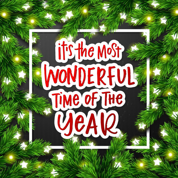 Christmas greeting card. Xmas vector background. Hand drawn calligraphy. concept handwritten  " it's the most wonderful time of the year " - Vector, afbeelding