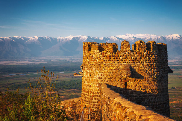 part of the city wall with fortified tower in historical town Signagi, Kakheti region, Georgia - Valokuva, kuva