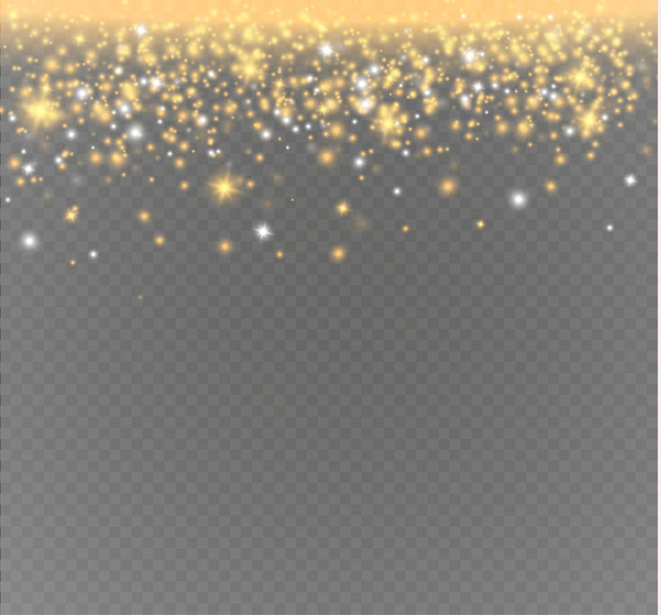Белые искры и золотые звезды блестят особым светом. Векторные блики на прозрачном фоне. Рождественская абстракция
 - Вектор,изображение