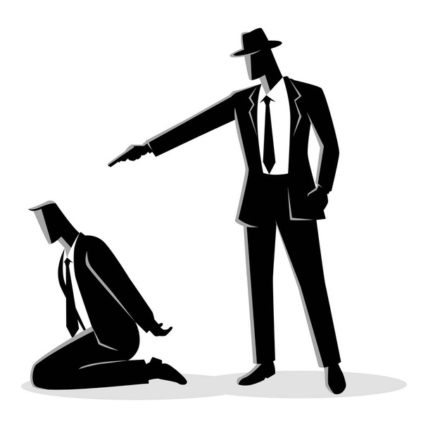 Man aiming a gun to the kneeling man's head - Vector, Image