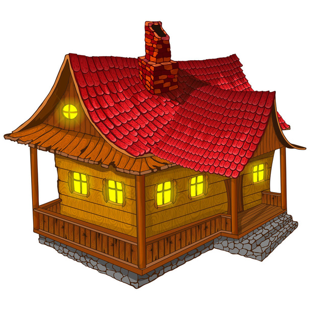 Ένα θαυμάσιο ξύλινο σπίτι. Εικονογράφηση διάνυσμα - Διάνυσμα, εικόνα