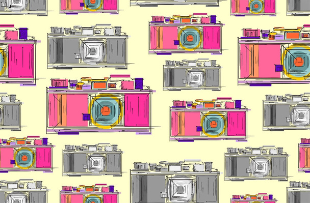 Retro cameras seamless pattern, vector illustration  - Vetor, Imagem
