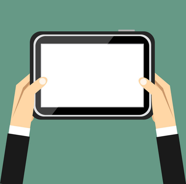 Male hands holding a tablet PC. Vector illustration  - Vector, Image