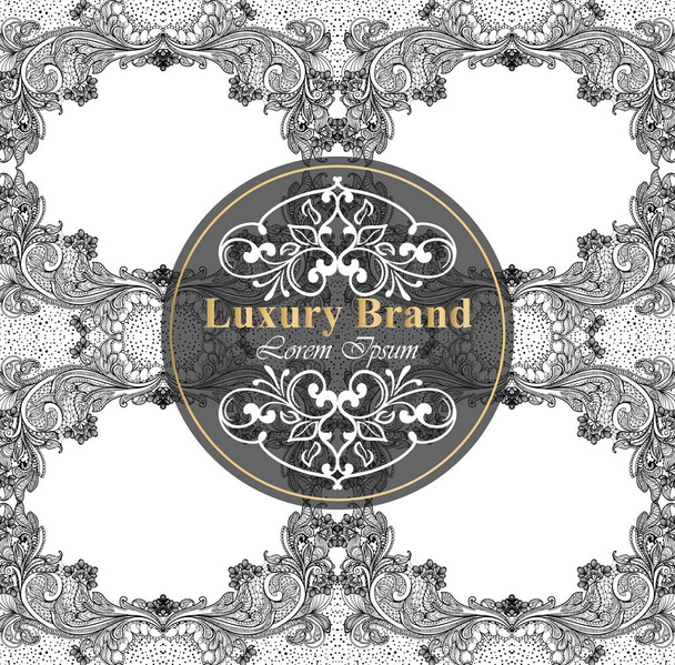 Luxury Brand card with baroque ornament decor. Vector handmade templates - Vector, Image