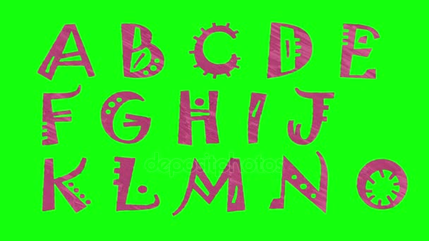 animated marker drawn african font isolated on chroma key green screen background animation all letters, punctuation, and numbers - new quality dynamic cartoon joyful colorfool footage - Footage, Video