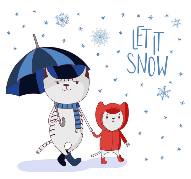 χαριτωμένα γάτες στο Χειμωνιάτικα Ρούχα - Διάνυσμα, εικόνα
