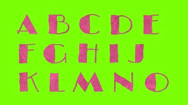 geanimeerde papier knipsel retro vintage lettertype geïsoleerd op chroma key groen scherm achtergrondanimatie alle letters, leestekens en cijfers - nieuwe kwaliteit dynamische cartoon vreugdevolle colorfool beelden - Video