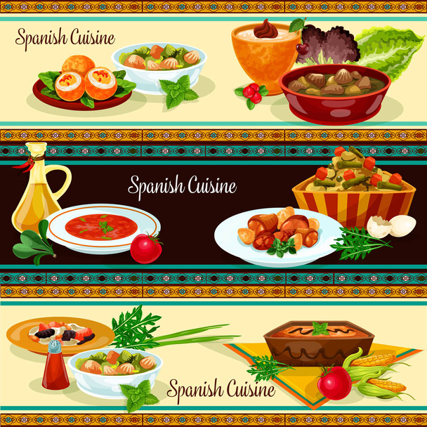 Spaanse keuken banner instellen met traditionele gerechten - Vector, afbeelding