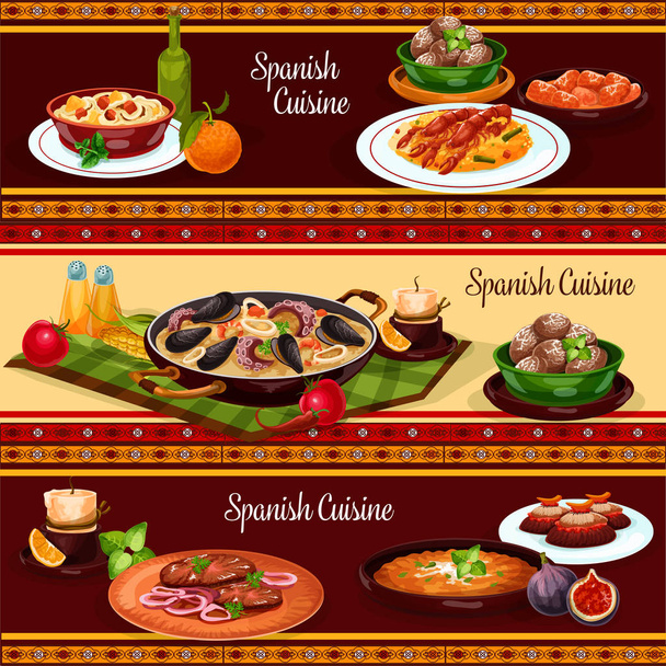 Comida espanhola, conjunto de banner cozinha mediterrânea
 - Vetor, Imagem