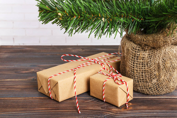 beautiful Christmas gifts under tree. new year gift decorated - Zdjęcie, obraz