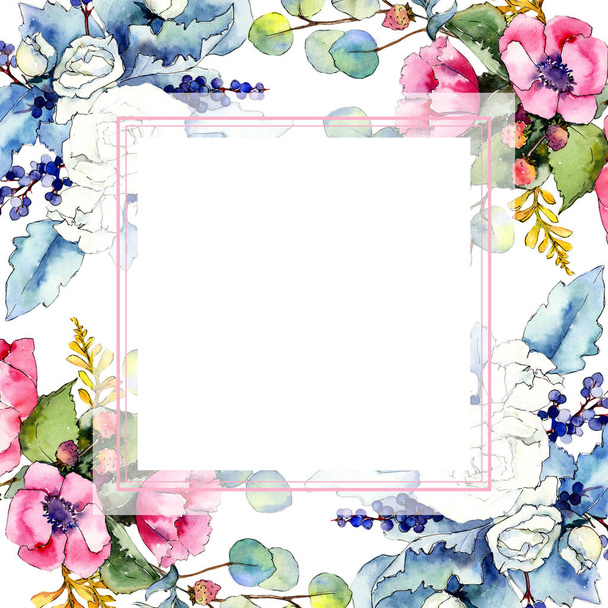 Wildflower bouquet frame in a watercolor style. - Φωτογραφία, εικόνα
