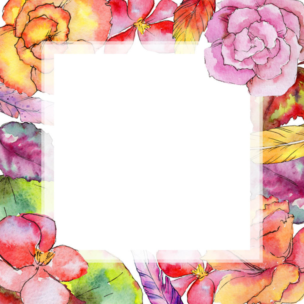 Wildflower begonia flower frame in a watercolor style. - Fotoğraf, Görsel