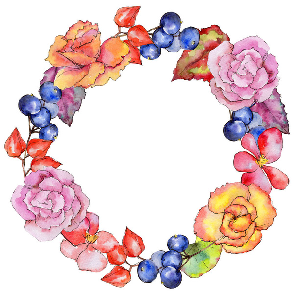 Wildflower begonia flower wreath in a watercolor style. - Photo, Image