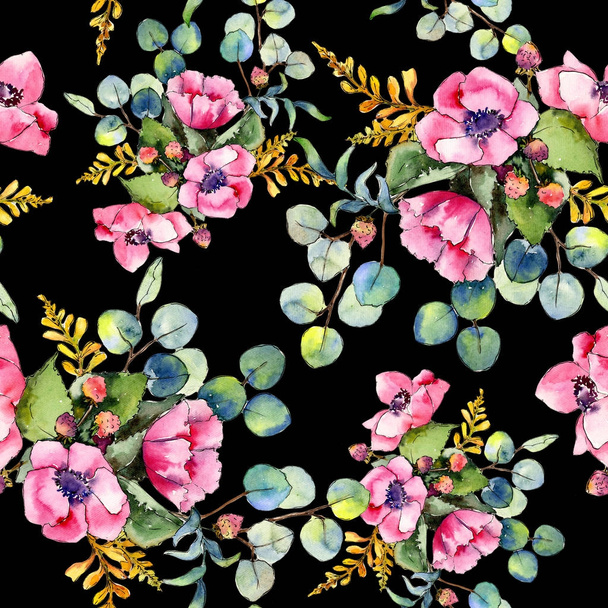 Wildflower bouquet pattern in a watercolor style. - Fotoğraf, Görsel