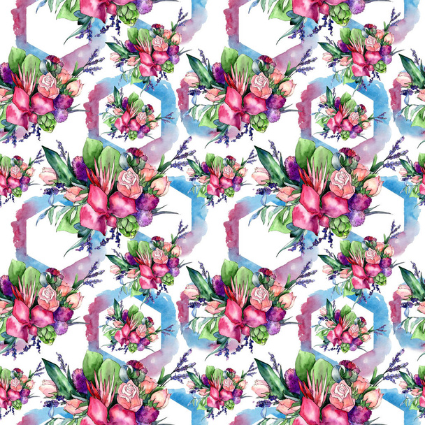 Wildflower bouquet pattern in a watercolor style. - Фото, изображение
