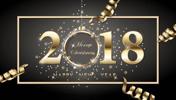 2018 vektorové šťastný nový rok pozadí zlatem hadec. Šťastný nový rok blahopřání. Vektorové kreslení - Vektor, obrázek