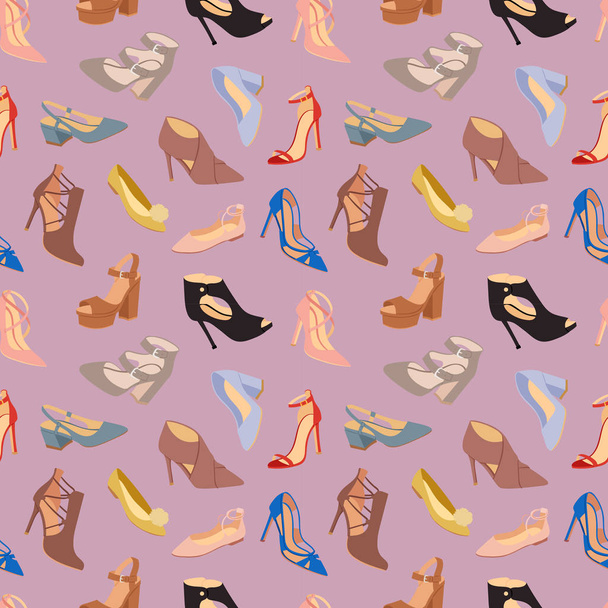 Womens shoes flat fashion footwear design vector seamless patterns background - Vektor, obrázek