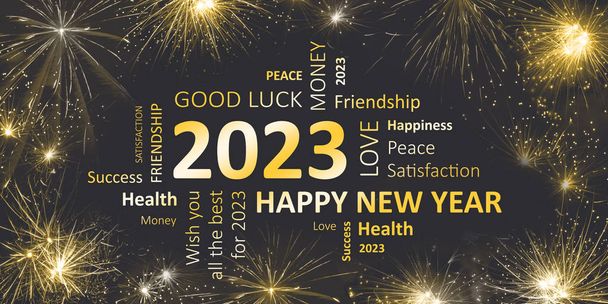 νέα χρόνια κάρτα ευτυχισμένο το νέο έτος 2023 και ευχές - Φωτογραφία, εικόνα