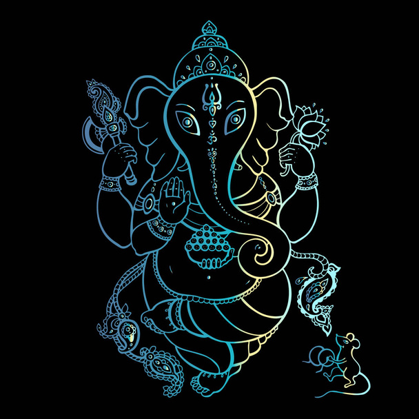 Meditación Ganapati de Oro en pose de loto
 - Vector, imagen
