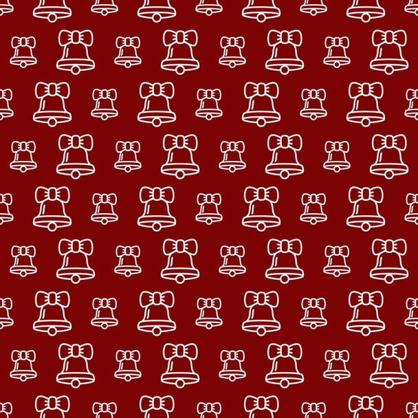Christmas bell seamless pattern white line style on red background for product promotion - Vecteur, image
