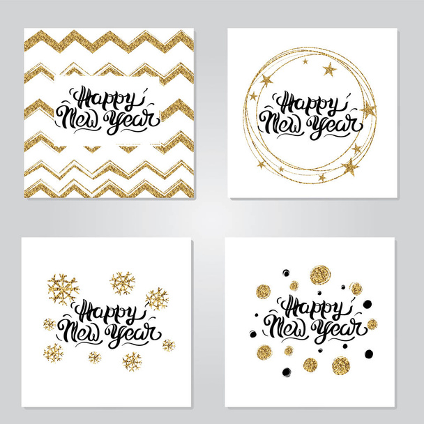 Vector illustration of Happy New Year gold set lettering - Vector, afbeelding