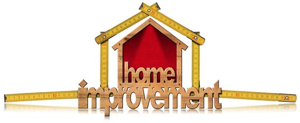 Símbolo de mejora del hogar con regla de madera
 - Foto, Imagen