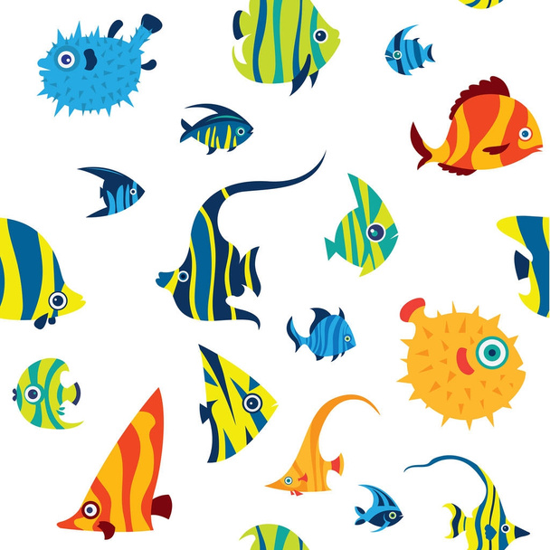 Seamless pattern with cartoon reef fish. - Wektor, obraz