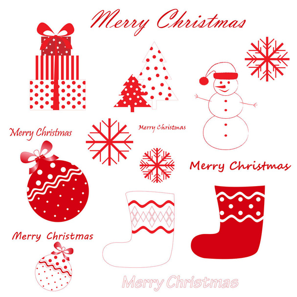 vector set of red christmas and new year simbols isolated on the white background - Vector, Image