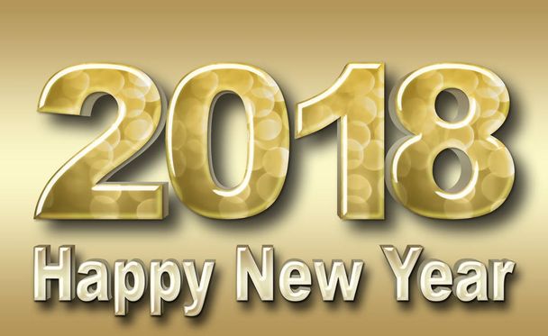 Απόθεμα εικονογράφηση - χρυσή ευτυχισμένο το νέο έτος, 2018, 3d απεικόνιση, χρυσό φόντο. - Φωτογραφία, εικόνα
