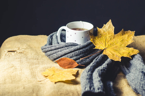 őszi levelek, a tea - Fotó, kép