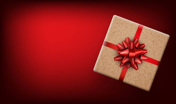 Red New Year background with gift. - Διάνυσμα, εικόνα