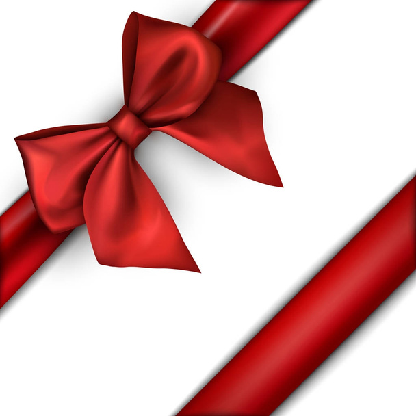 White holiday background with red bow. - Vector, imagen