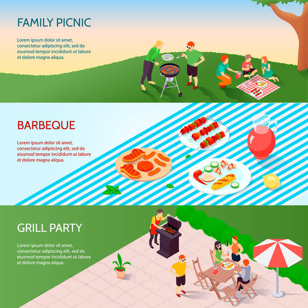 Grill Party Isometric Banners - Vector, Image