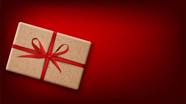 Red New Year background with gift. - Vecteur, image