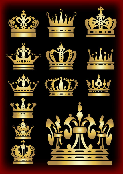 Crown. Gold set. Collection icons. Vector. - Vector, Image