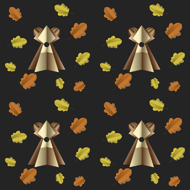 Patrón inconsútil colorido de oso marrón y hojas cortadas de papel
 - Vector, Imagen
