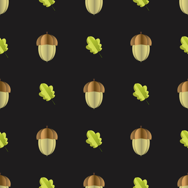 Colorful seamless pattern of acorn and leaves cut out of paper - Vector, Image