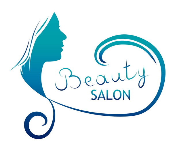 Beautiful female face portrait - beauty salon emblem isolated on white background.. Vector illustration. - Vector, Image