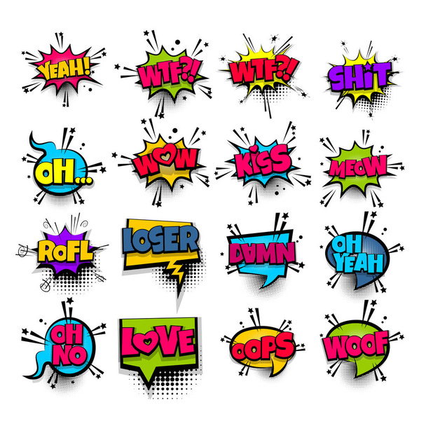 Pop art phrase comic text set - Vector, Image