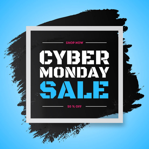 Cyber monday sale banner black watercolor with white frame square shape - Vector, Imagen